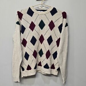 Vintage 90s‎ Gulf Traders Sweater Men Large Argyle Grandpa Retro Preppy Academia